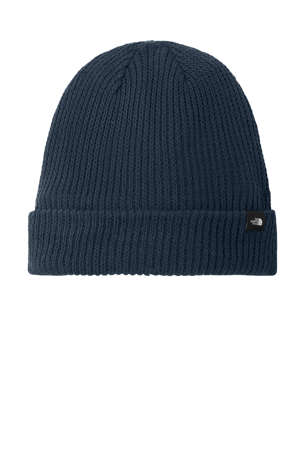 Blue beanie with a brand logo on a white background The North Face® Circular Rib Beanie, Embroidered
