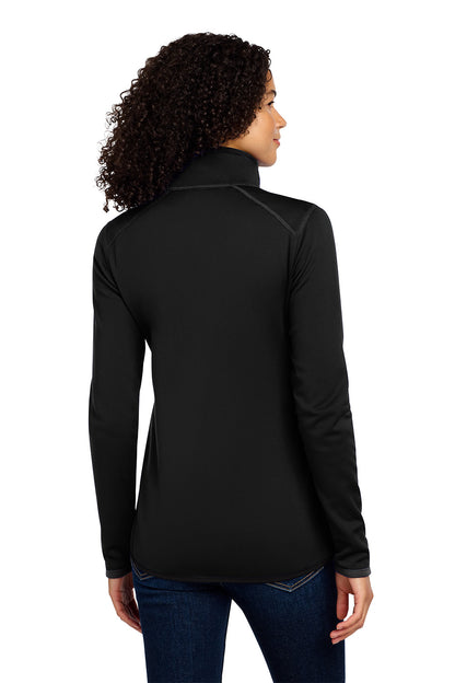 Woman wearing a black long-sleeve shirt on a white background embroidered The North Face® Women's Skyline Full-Zip Fleece Jacket