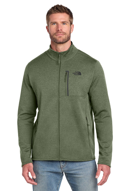 Man wearing a green fleece jacket with a brand logo on a white background embroidered The North Face® Skyline Full-Zip Fleece Jacket