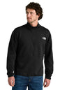 Man wearing a black half-zip sweatshirt with 'The North Face' logo on a white background embroidered The North Face® Double-Knit 1/2-Zip Fleece