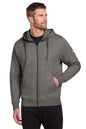 Man wearing a gray hoodie on a white background, embroidered Nike Club Fleece Sleeve Swoosh Full-Zip Hoodie