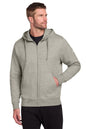 Man wearing a gray hoodie on a white background, embroidered Nike Club Fleece Sleeve Swoosh Full-Zip Hoodie
