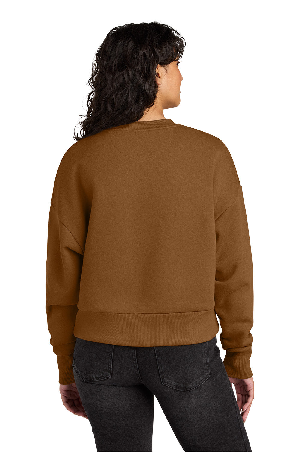 Person wearing a brown sweatshirt from behind on a white background. Next Level Apparel® Women’s Heavyweight Sweatshirt, Embroidered