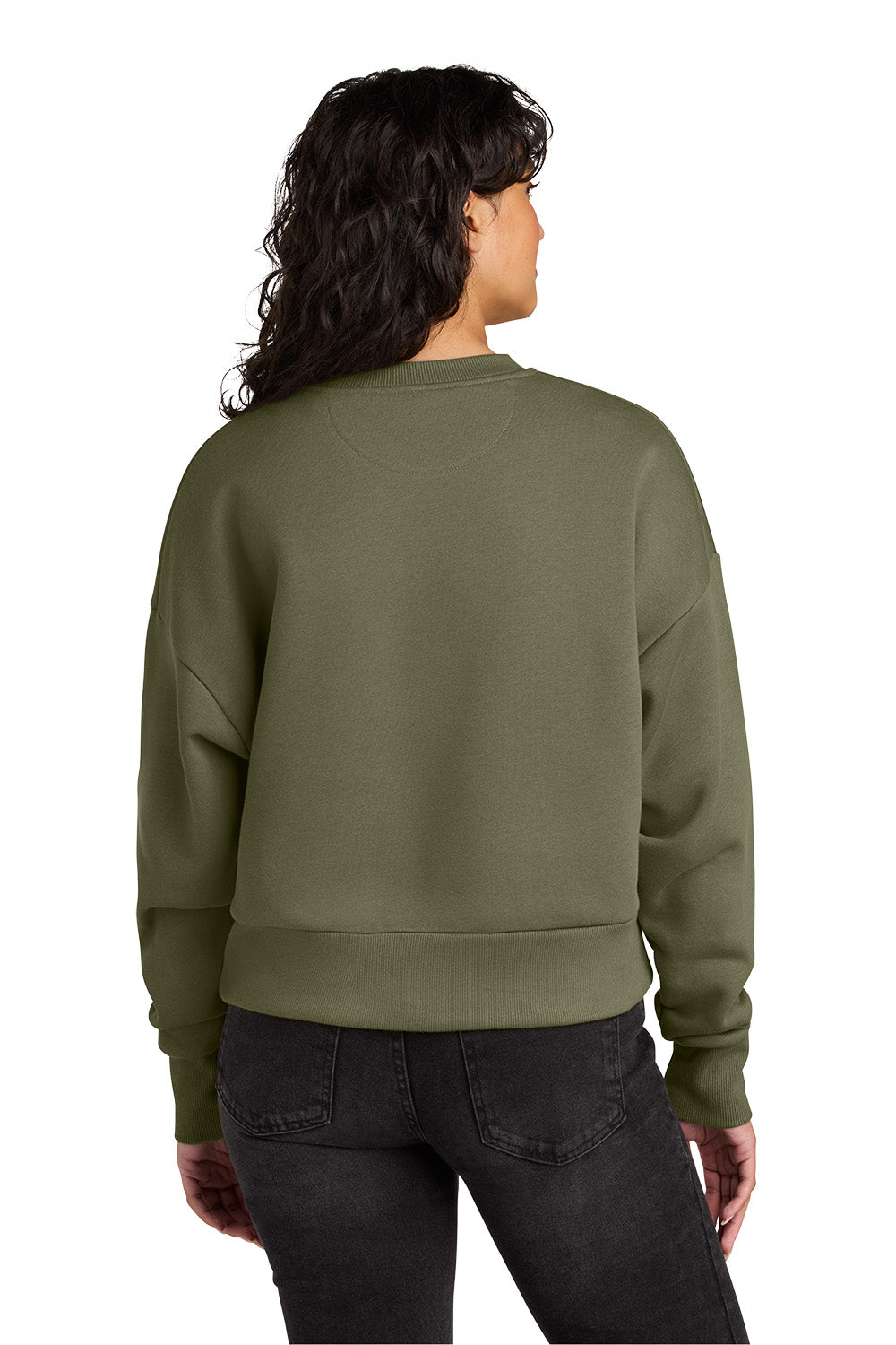 Person wearing an olive green sweatshirt from behind on a white background. Next Level Apparel® Women’s Heavyweight Sweatshirt, Embroidered