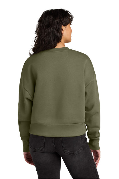 Person wearing an olive green sweatshirt from behind on a white background. Next Level Apparel® Women’s Heavyweight Sweatshirt, Embroidered