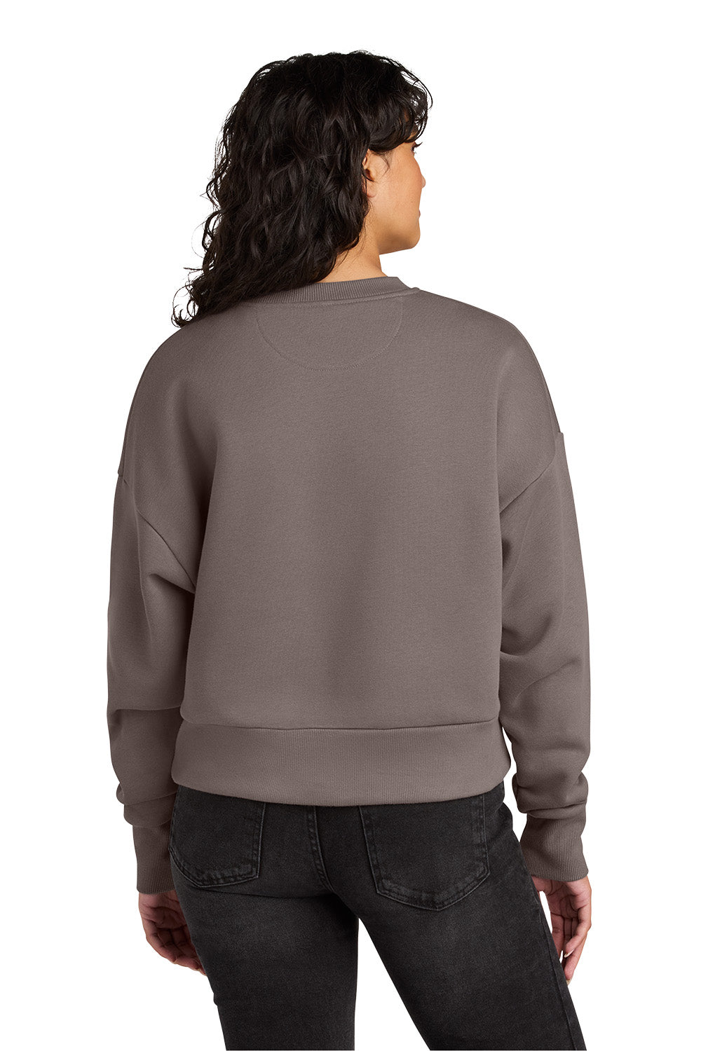 Person wearing a gray sweatshirt from behind on a white background. Next Level Apparel® Women’s Heavyweight Sweatshirt, Embroidered
