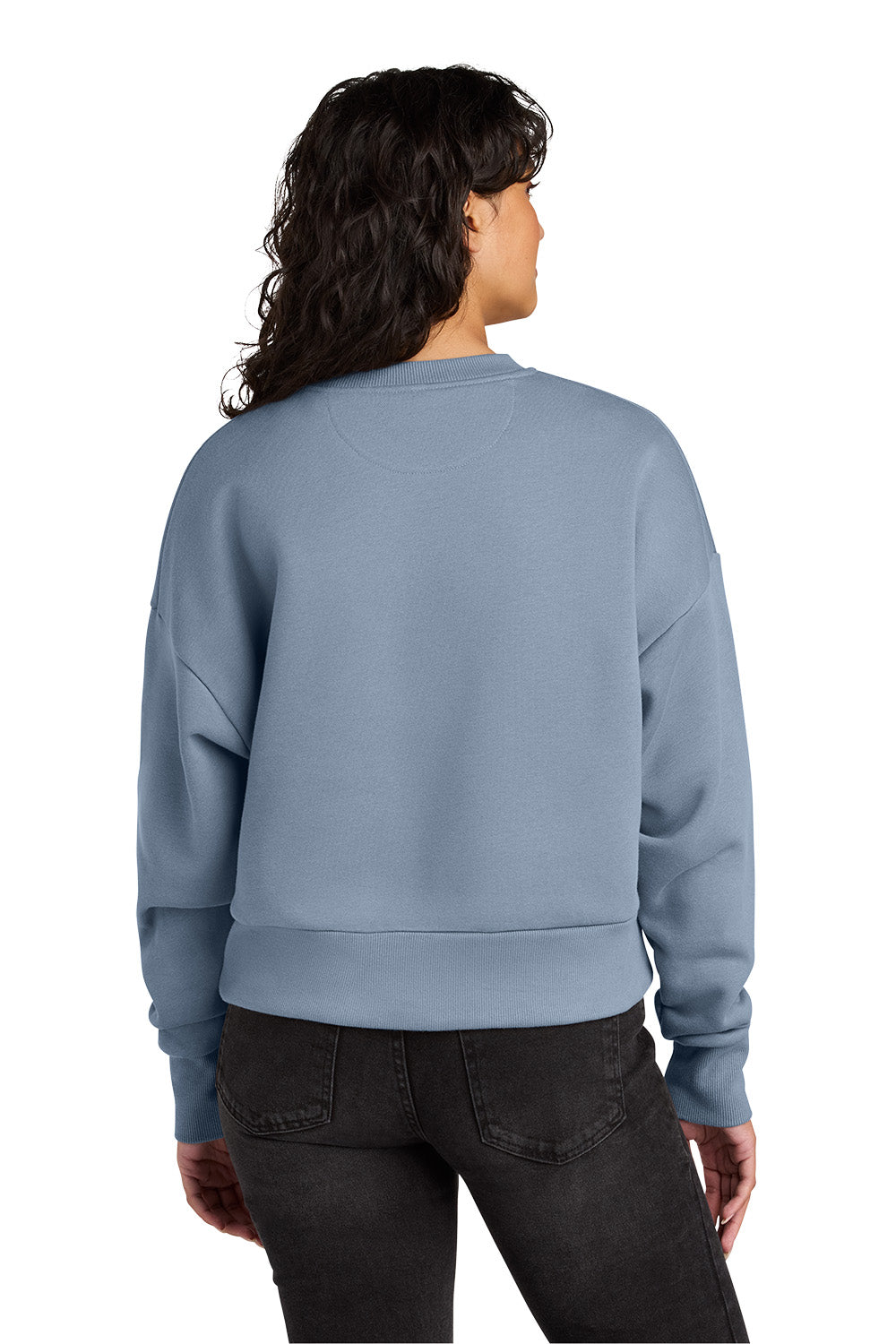 Person wearing a light blue sweatshirt from behind on a white background. Next Level Apparel® Women’s Heavyweight Sweatshirt, Embroidered
