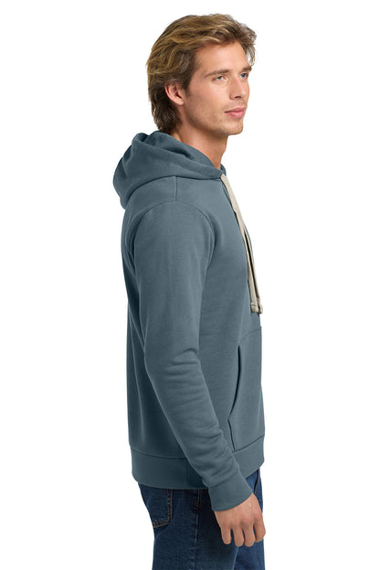 A man wearing a slate blue-gray pullover hoodie with beige drawstrings, shown in a side profile against a plain white background. Next Level Apparel® Adult Santa Barbara Pullover Hoodie, Embroidered
