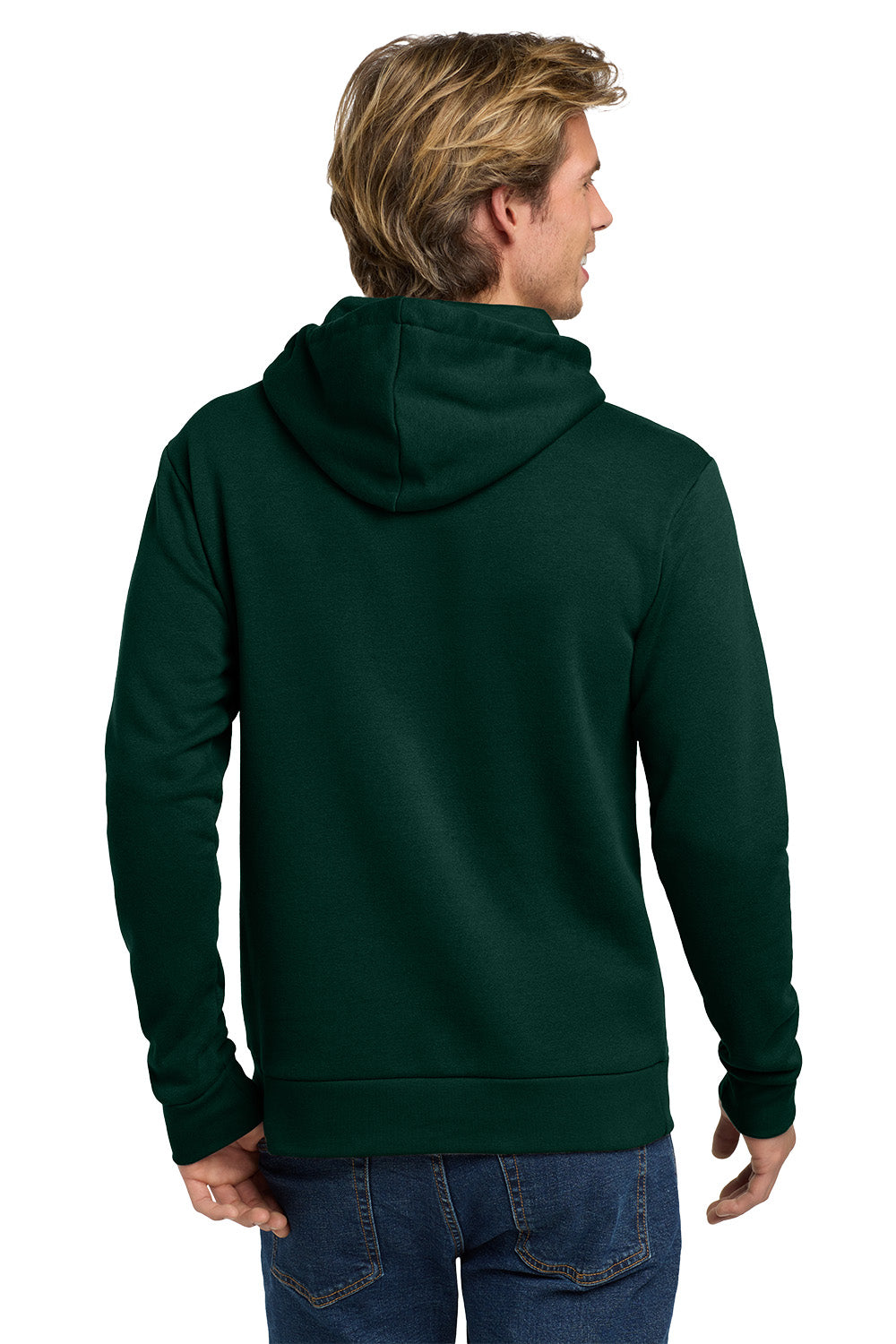 Person wearing a green hoodie from behind on a white background. Next Level Apparel® Adult Santa Barbara Pullover Hoodie, Embroidered