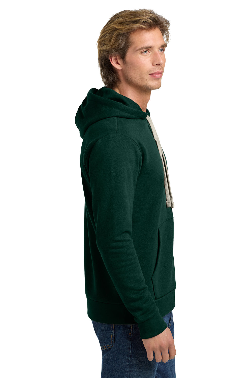 Man wearing a green hoodie on a white background. Next Level Apparel® Adult Santa Barbara Pullover Hoodie, Embroidered