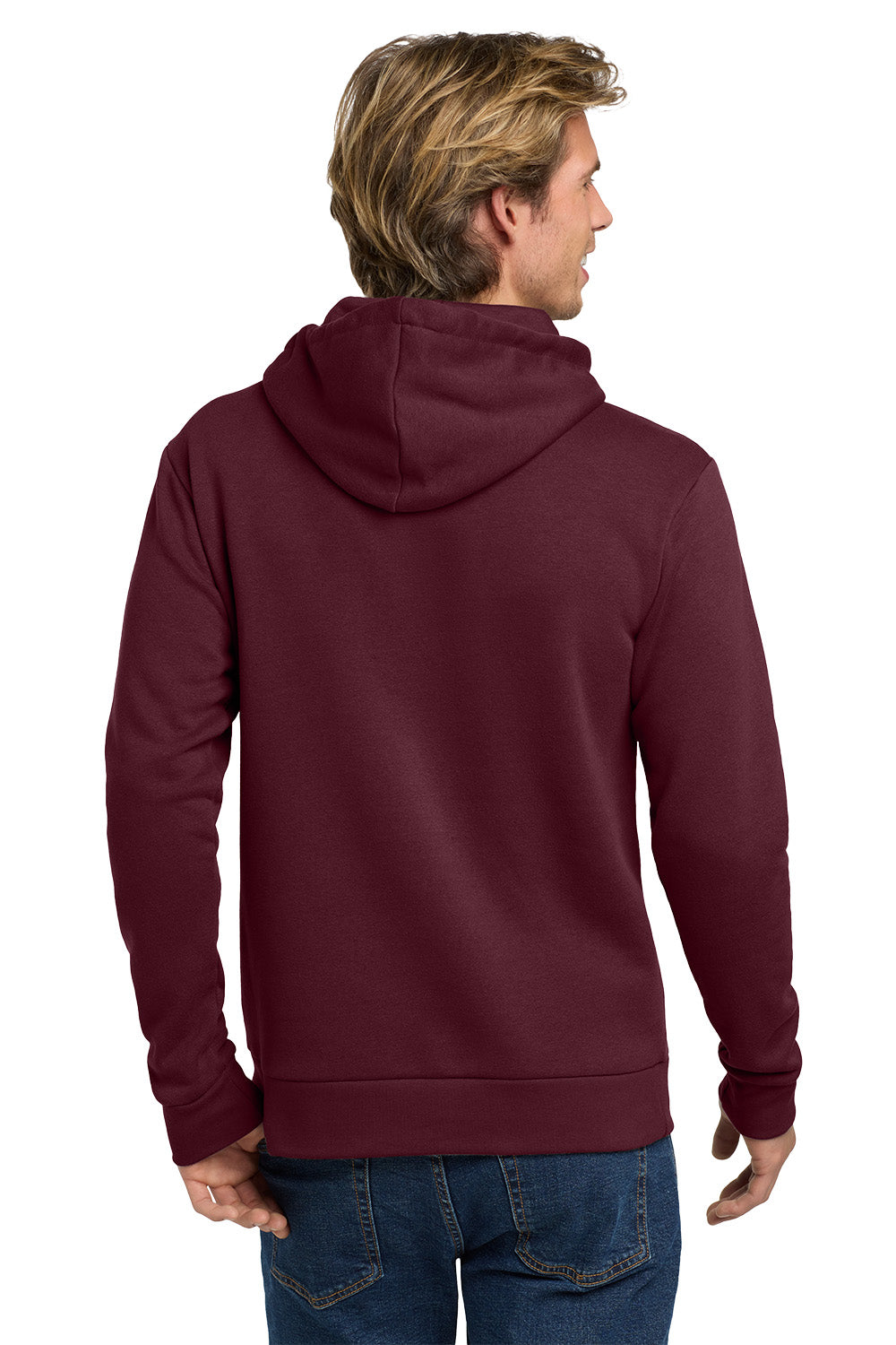 Person wearing a maroon hoodie from behind on a white background. Next Level Apparel® Adult Santa Barbara Pullover Hoodie, Embroidered