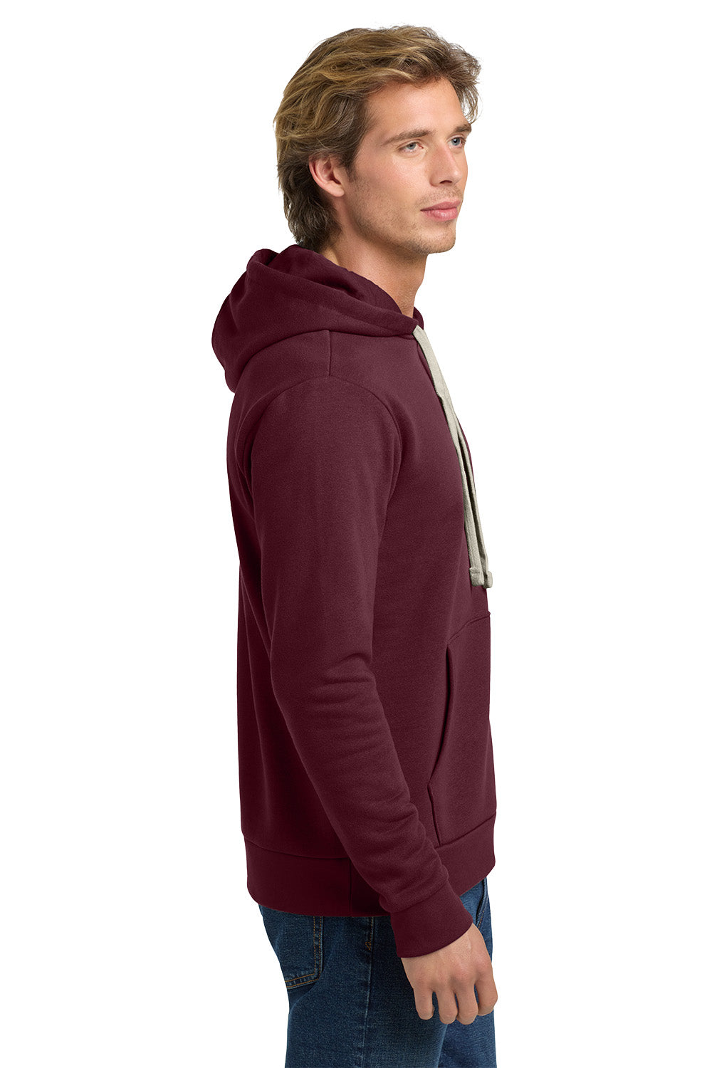 Man wearing a maroon hoodie on a white background. Next Level Apparel® Adult Santa Barbara Pullover Hoodie, Embroidered