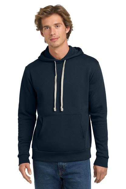Man wearing a navy blue hoodie with a white background. Next Level Apparel® Adult Santa Barbara Pullover Hoodie, Embroidered