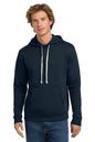 Man wearing a navy blue hoodie with a white background. Next Level Apparel® Adult Santa Barbara Pullover Hoodie, Embroidered