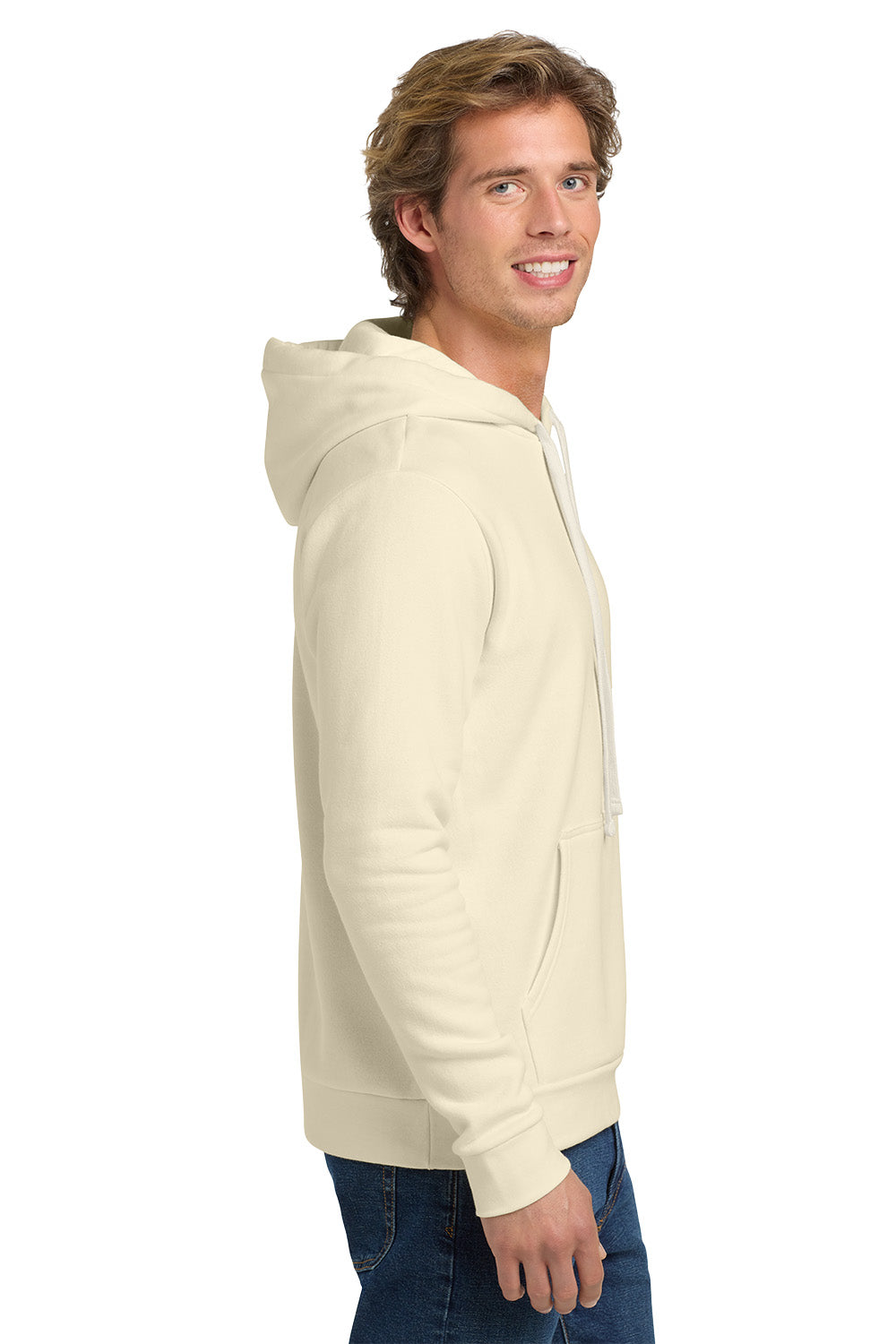 Man wearing a beige hoodie on a white background. Next Level Apparel® Adult Santa Barbara Pullover Hoodie, Embroidered