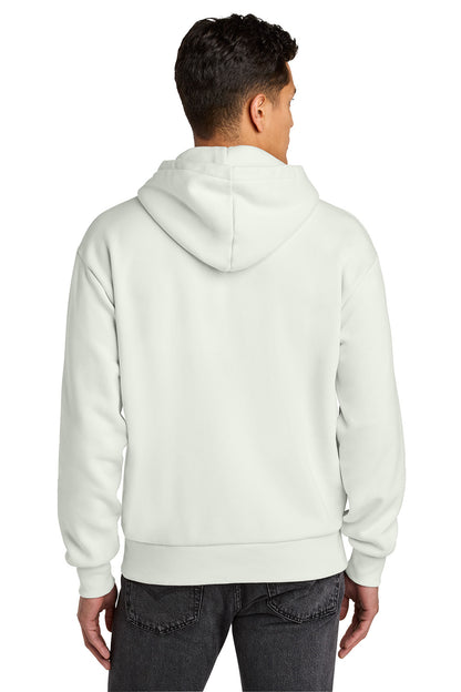 Person wearing a white hoodie from behind on a white background. Next Level Apparel® Heavyweight Hoodie, Embroidered