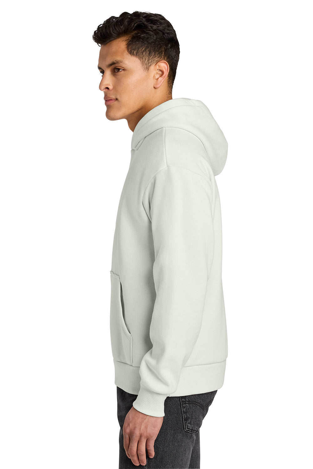 Man wearing a light gray hoodie on a white background. Next Level Apparel® Heavyweight Hoodie, Embroidered
