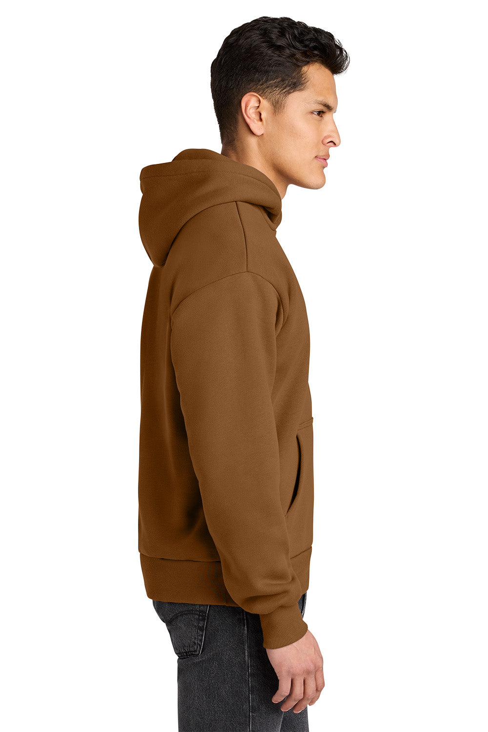 Man wearing a brown hoodie on a white background. Next Level Apparel® Heavyweight Hoodie, Embroidered