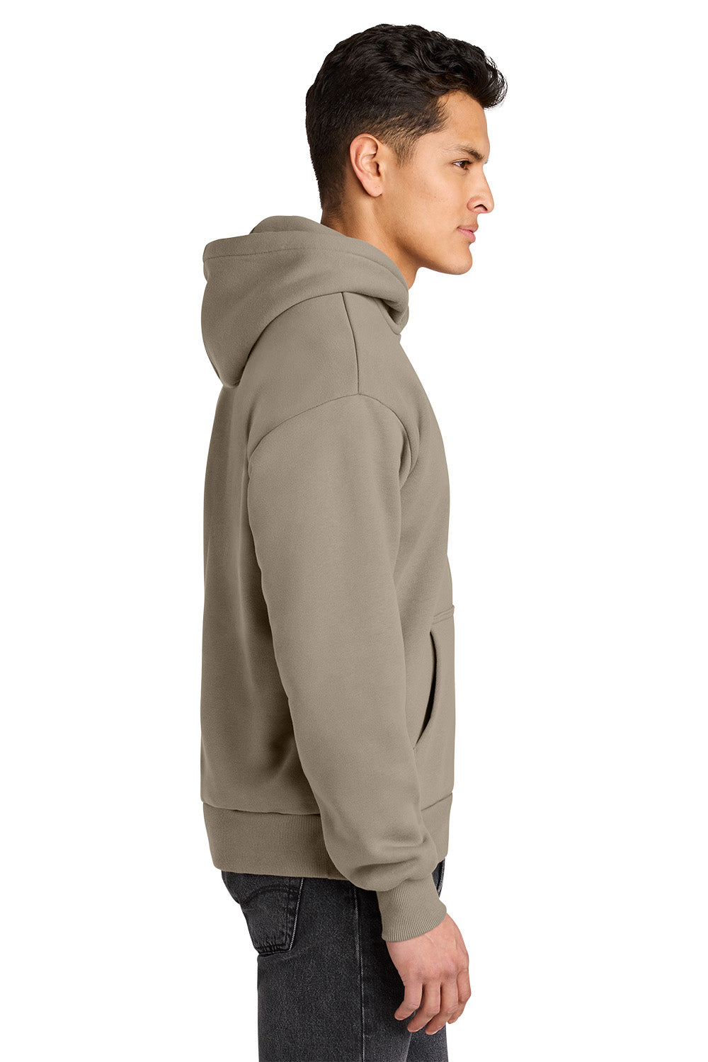 Man wearing a beige hoodie on a white background. Next Level Apparel® Heavyweight Hoodie, Embroidered