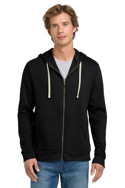 Man wearing a black hoodie with a white background. Next Level Apparel® Adult Santa Barbara Zip Hoodie, Embroidered