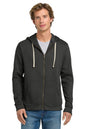 Man wearing a dark gray hoodie with a zipper on a white background. Next Level Apparel® Adult Santa Barbara Zip Hoodie, Embroidered