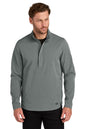 Man wearing a gray pullover with a quarter-zip design on a white background. OGIO® Aspect 1/2-Zip Pullover, Embroidered by Helmsman Stitch Co.