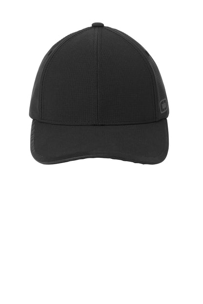 A black structured baseball cap shown from the front on a plain white background. OGIO® Flux Cap, Embroidered