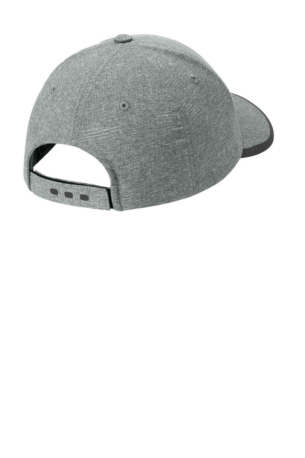 A heather gray baseball cap shown from a rear three-quarter angle, featuring an adjustable snapback closure and a curved brim, set against a plain white background. OGIO® Flux Cap, Embroidered