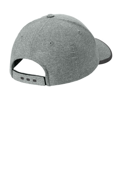 A heather gray baseball cap shown from a rear three-quarter angle, featuring an adjustable snapback closure and a curved brim, set against a plain white background. OGIO® Flux Cap, Embroidered