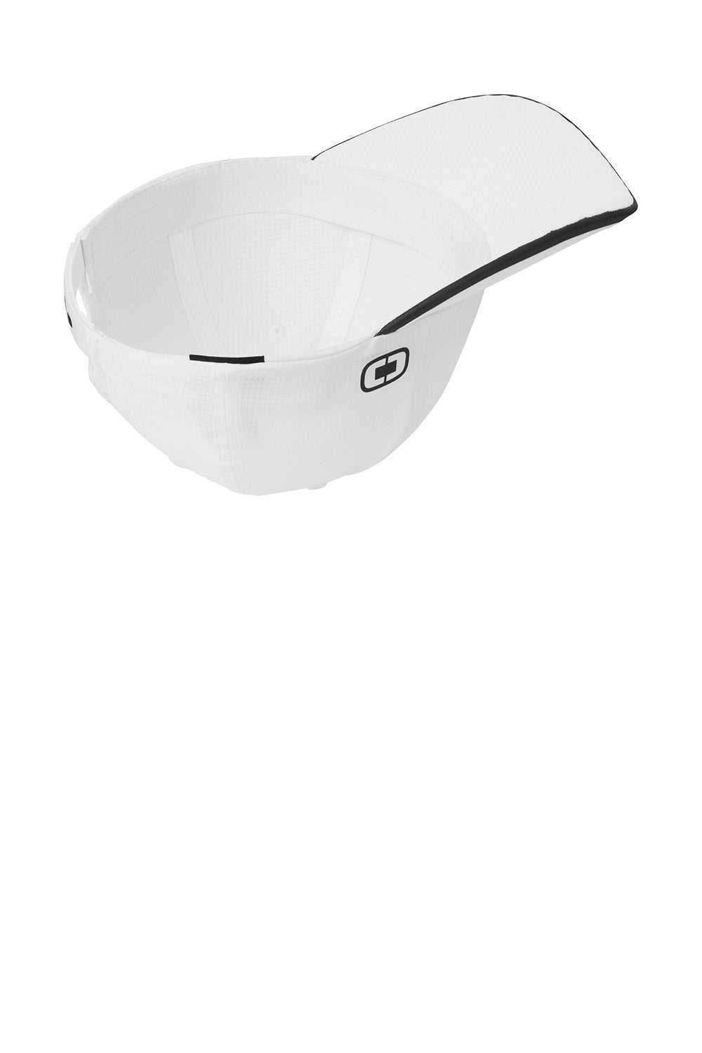 A white plastic mixing bowl with a curved handle, accented by black trim and a small black logo on the side, set against a plain white background. OGIO® Flux Cap, Embroidered