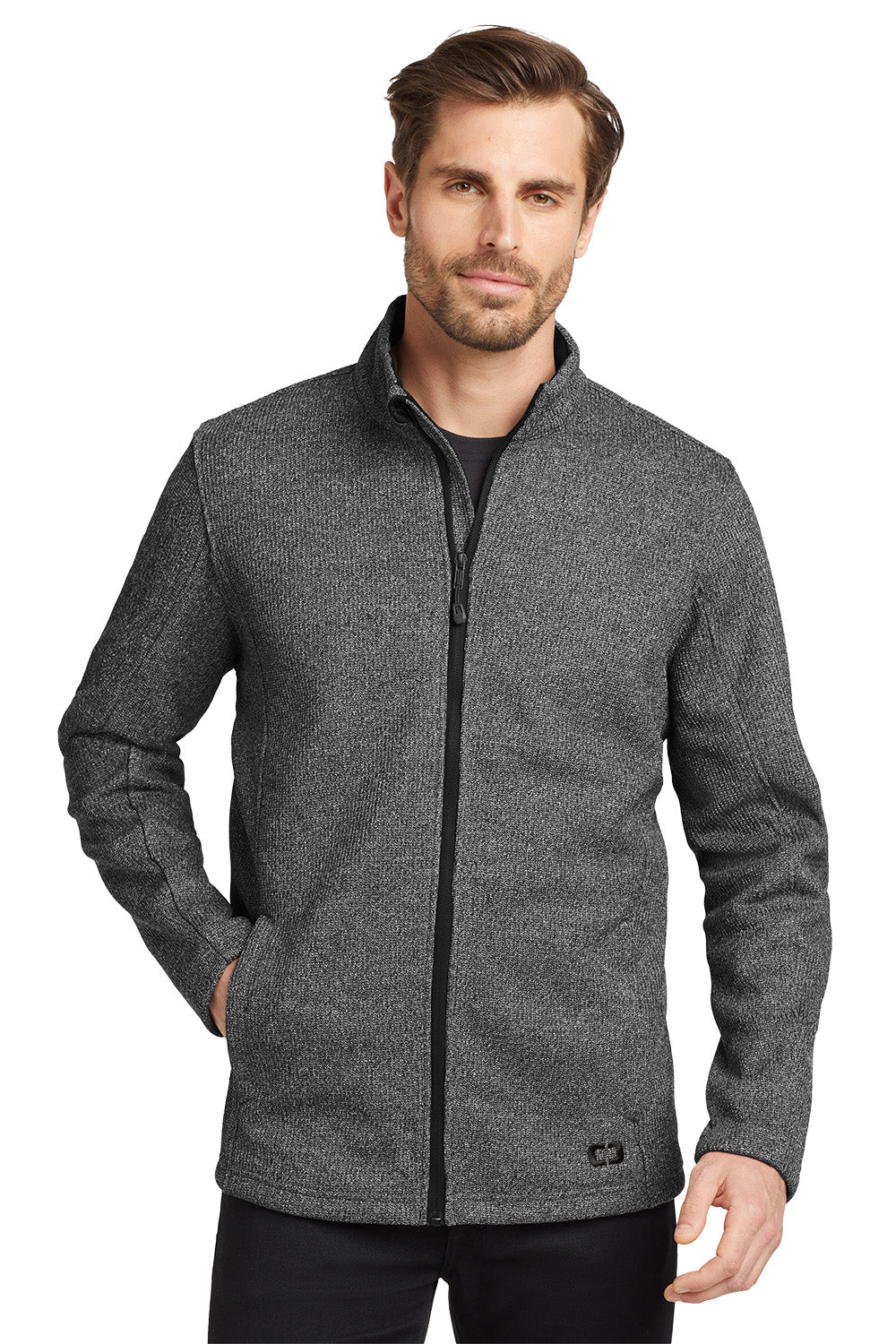 Man wearing a gray jacket on a white background embroidered OGIO® Grit Fleece Jacket
