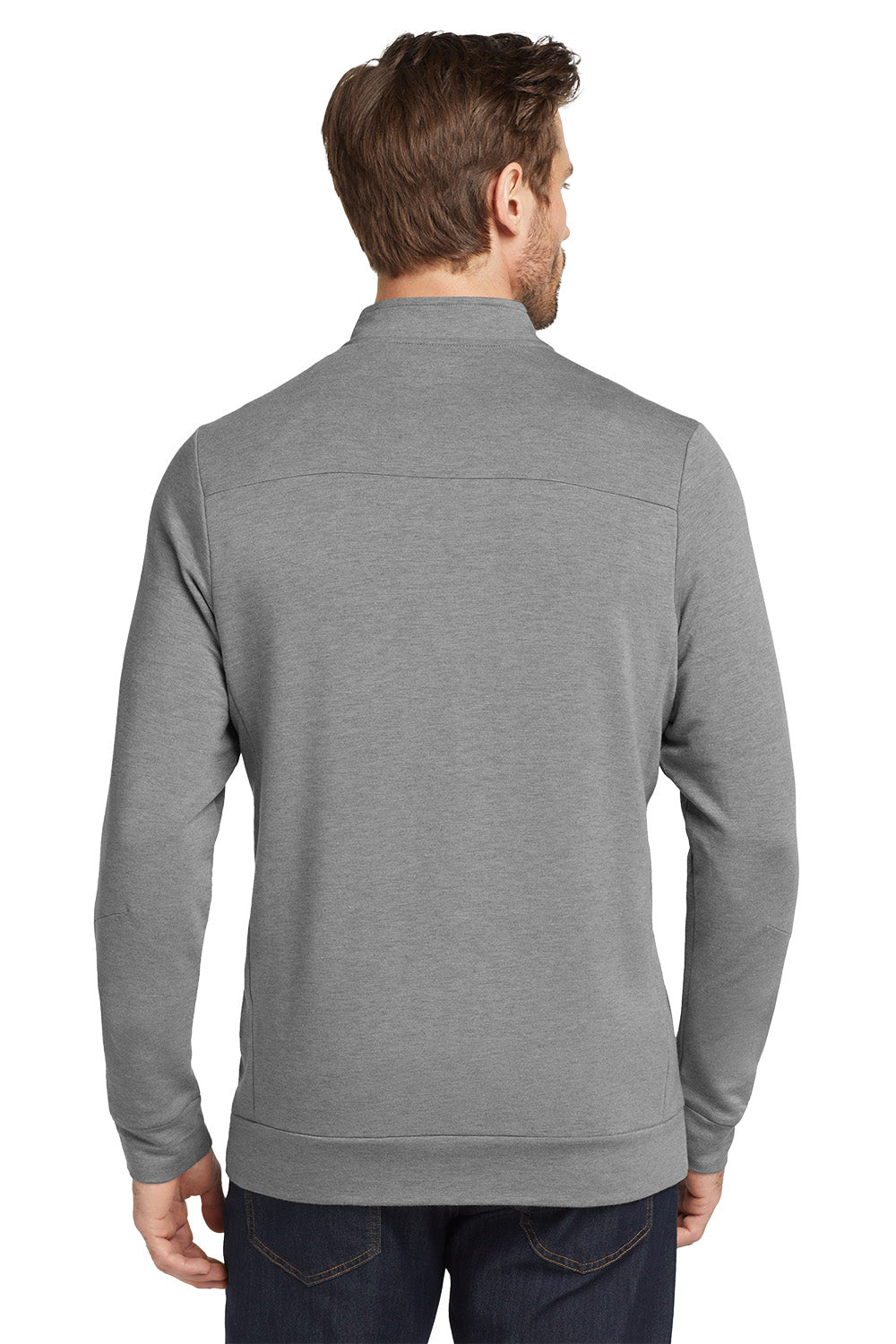 Man wearing a gray zip-up sweatshirt on a white background, embroidered OGIO® Luuma 1/2-Zip Fleece