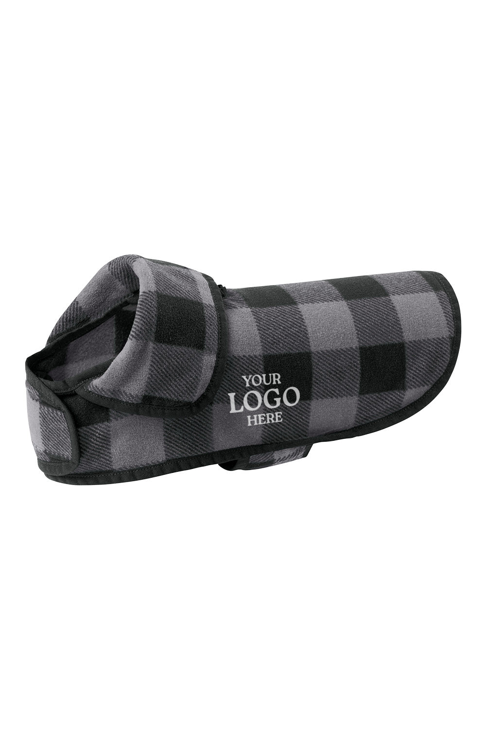 Gray and black checkered pet coat with space for customization on a white background, Port Authority® Pet Fleece Jacket, Embroidered