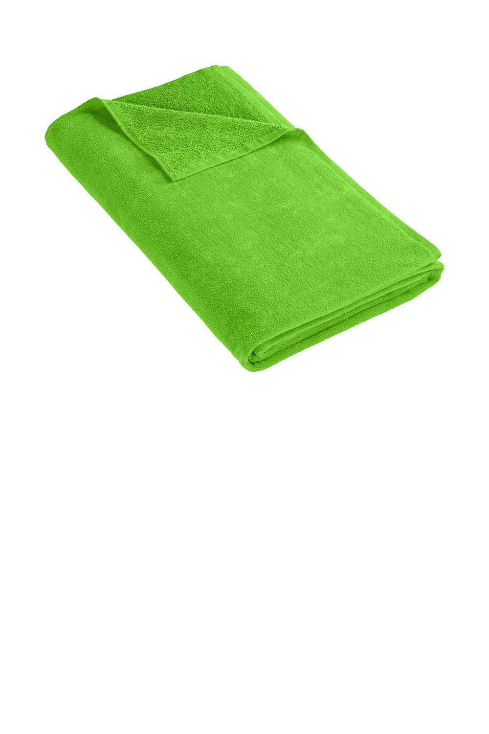 Folded green towel on a white background. Port Authority® Cabana Beach Towel, Embroidered by Helmsman Stitch Co.