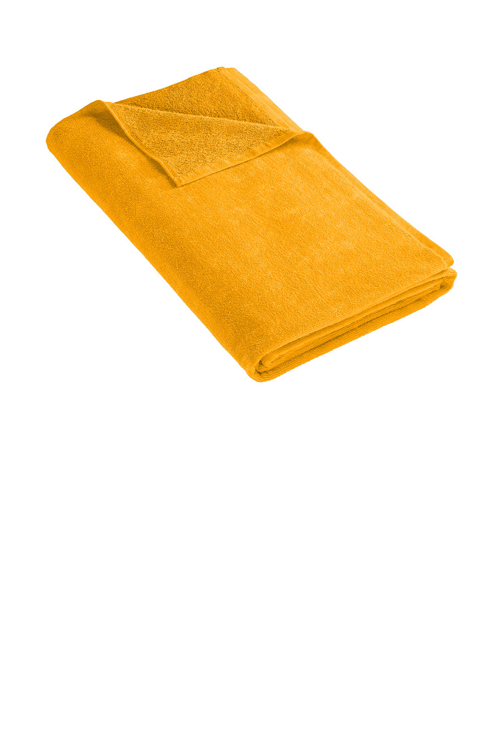 Folded yellow towel on a white background. Port Authority® Cabana Beach Towel, Embroidered by Helmsman Stitch Co.