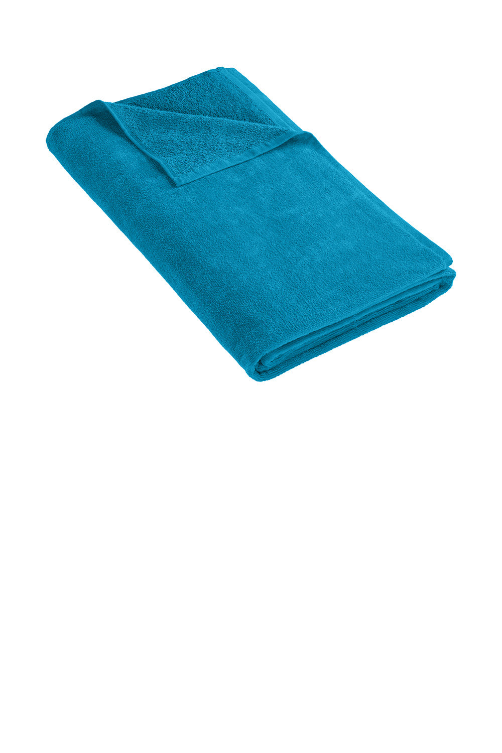Folded blue towel on a white background. Port Authority® Cabana Beach Towel, Embroidered by Helmsman Stitch Co.