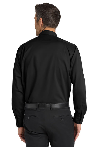 Man wearing a black dress shirt and pants on a white background Port Authority® SuperPro™ Twill Shirt, Embroidered