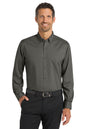 Man wearing a gray dress shirt and black pants on a white background Port Authority® SuperPro™ Twill Shirt, Embroidered