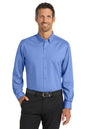 Man wearing a blue dress shirt and black pants on a white background Port Authority® SuperPro™ Twill Shirt, Embroidered