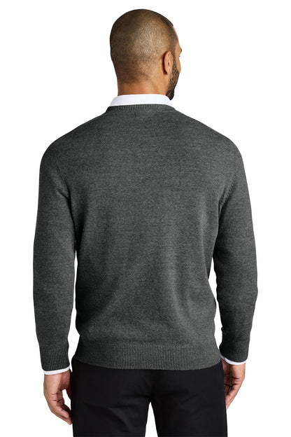 Man wearing a gray sweater on a white background. Port Authority® Easy Care V-Neck Sweater, Embroidered