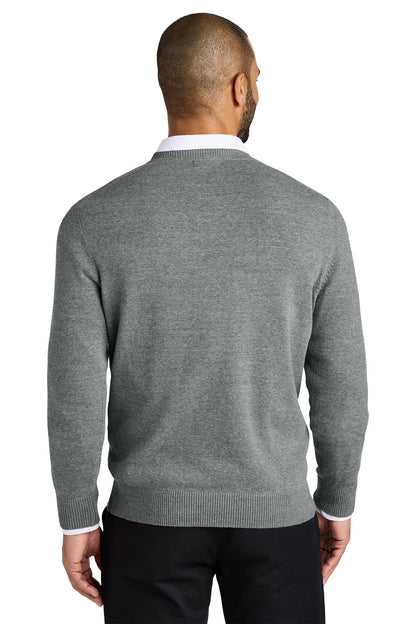 Man wearing a gray sweater on a white background. Port Authority® Easy Care V-Neck Sweater, Embroidered