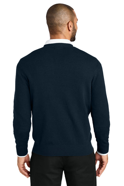 Man wearing a navy sweater on a white background. Port Authority® Easy Care V-Neck Sweater, Embroidered