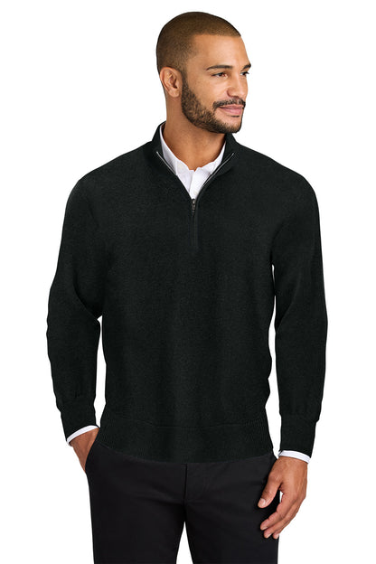 Man wearing a black quarter-zip sweater on a white background. Port Authority® Easy Care 1/4-Zip Sweater, Embroidered