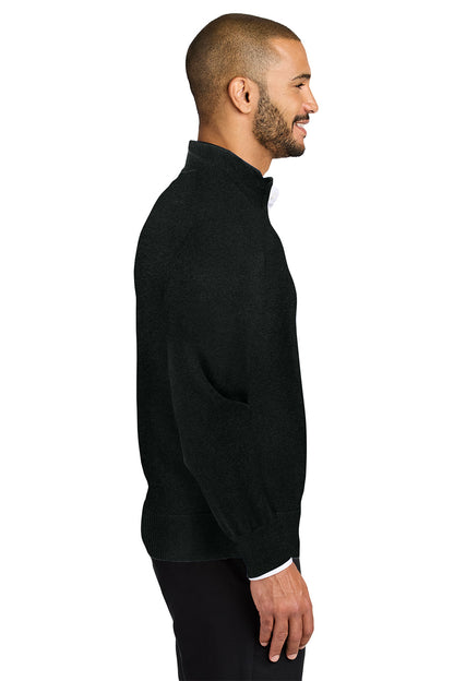 Man wearing a black quarter-zip sweatshirt on a white background. Port Authority® Easy Care 1/4-Zip Sweater, Embroidered