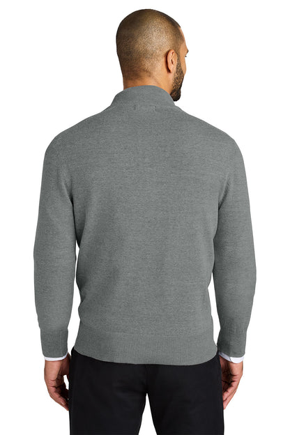 Man wearing a gray sweater on a white background. Port Authority® Easy Care 1/4-Zip Sweater, Embroidered