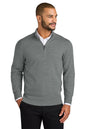 Man wearing a gray quarter-zip sweater with a white shirt underneath on a white background. Port Authority® Easy Care 1/4-Zip Sweater, Embroidered