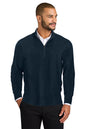 Man wearing a navy blue quarter-zip sweater on a white background. Port Authority® Easy Care 1/4-Zip Sweater, Embroidered