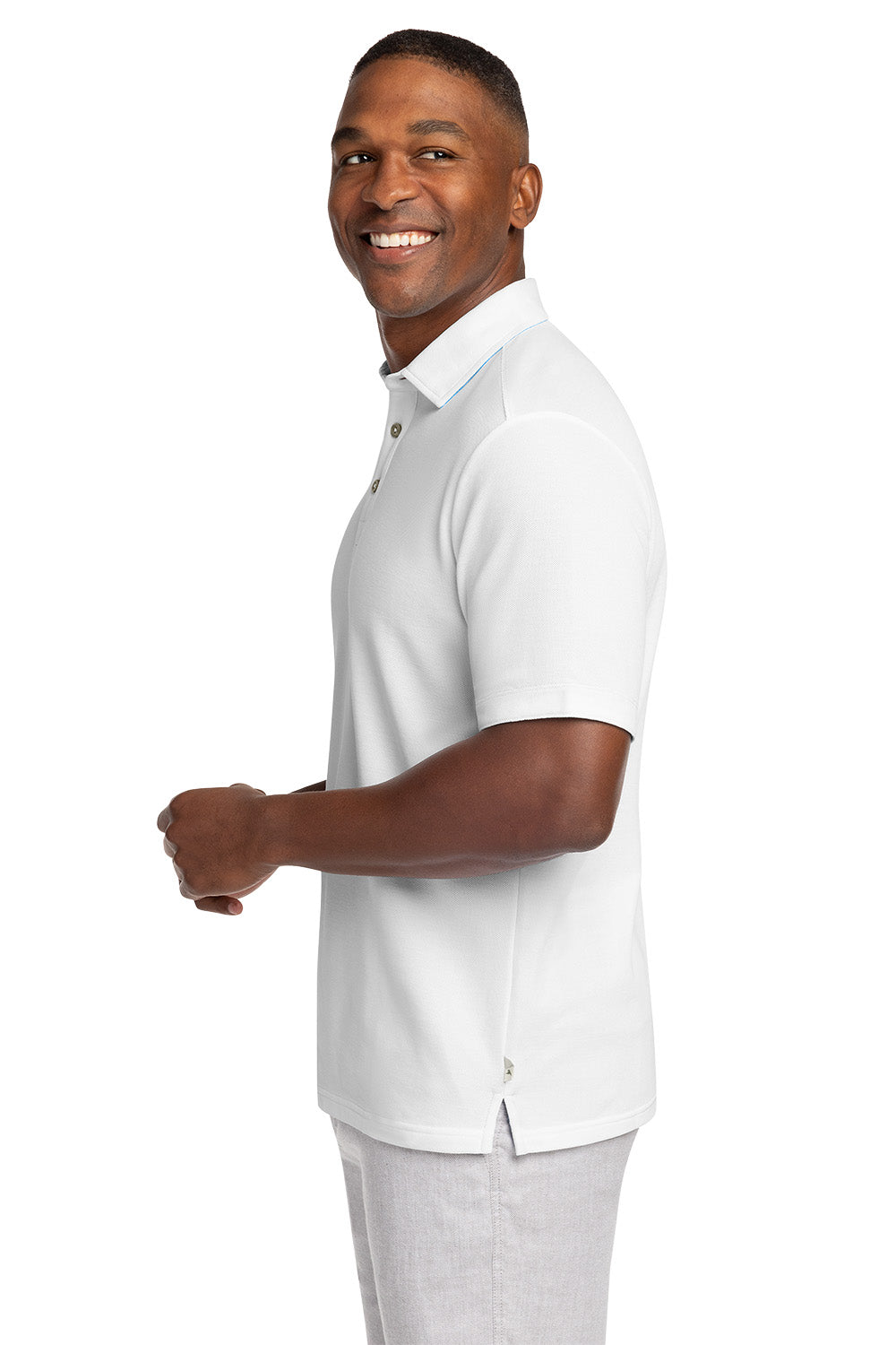Man wearing a white short-sleeve shirt on a white background Tommy Bahama® 5 O’Clock Polo, Embroidered
