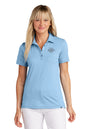 Woman wearing a light blue polo shirt with a logo on a white background, Embroidered TravisMathew Women's Sunnyvale Polo