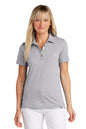 Woman wearing a gray polo shirt on a white background, Embroidered TravisMathew Women's Sunnyvale Polo